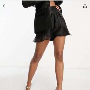 ASOS LUXE tall suit short with tulle detail in black